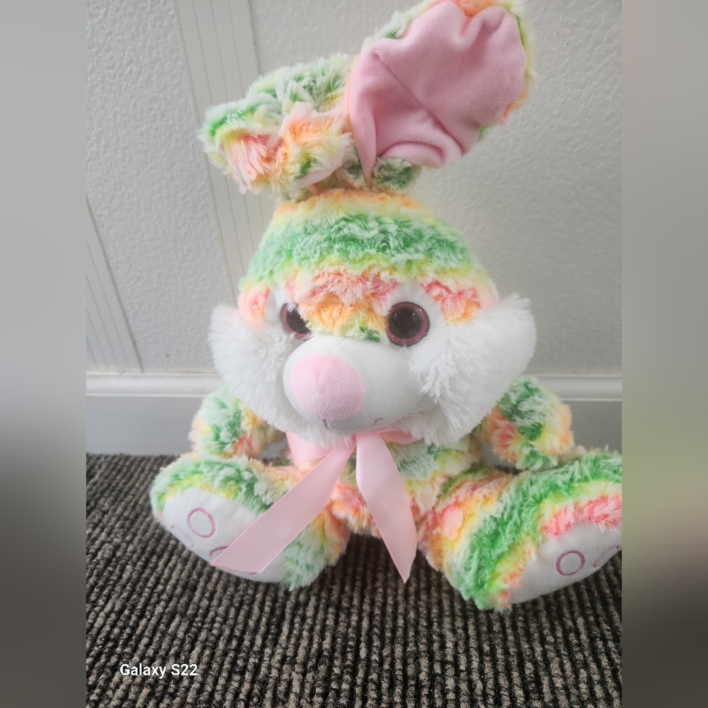 EASTER Spring Vibrant Plush Bunny with Pink Accents